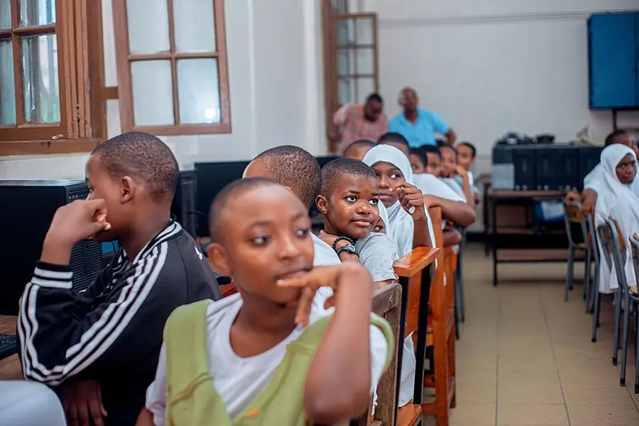 Secondary school students paying attention in class at Jangwani Secondary School, Dar es Salaam